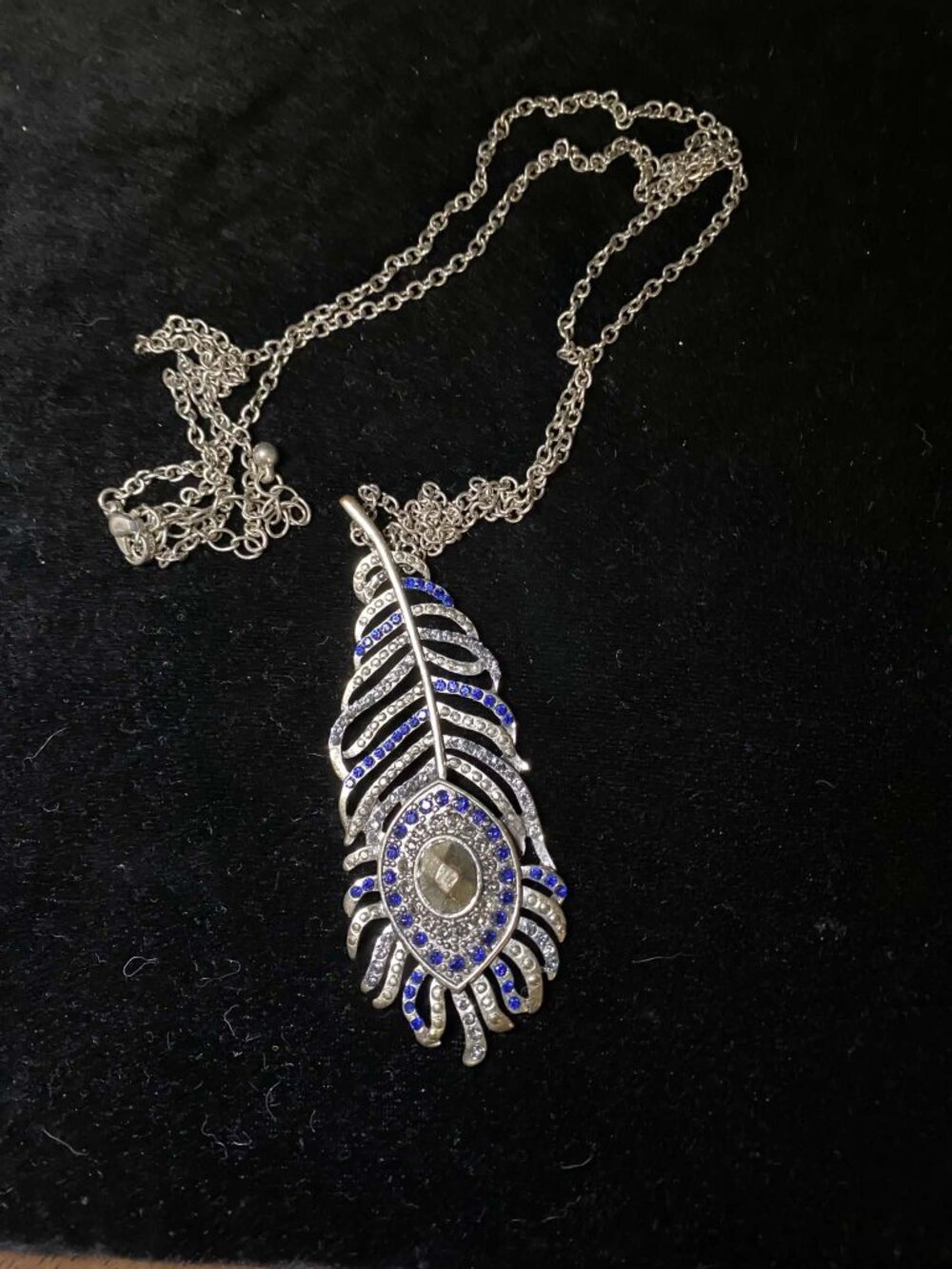 Vintage Silver tone Peacock Feather Bohemian Necklace